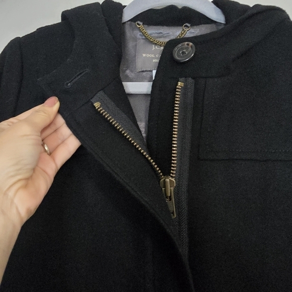 J. Crew Wool Cashmere by Nello Gori Long Coat in Black Neutral Lux Winter hood - Picture 10 of 14
